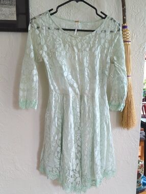 Free People Mint Green Lace Long-Sleeve Fit & Flare Dress